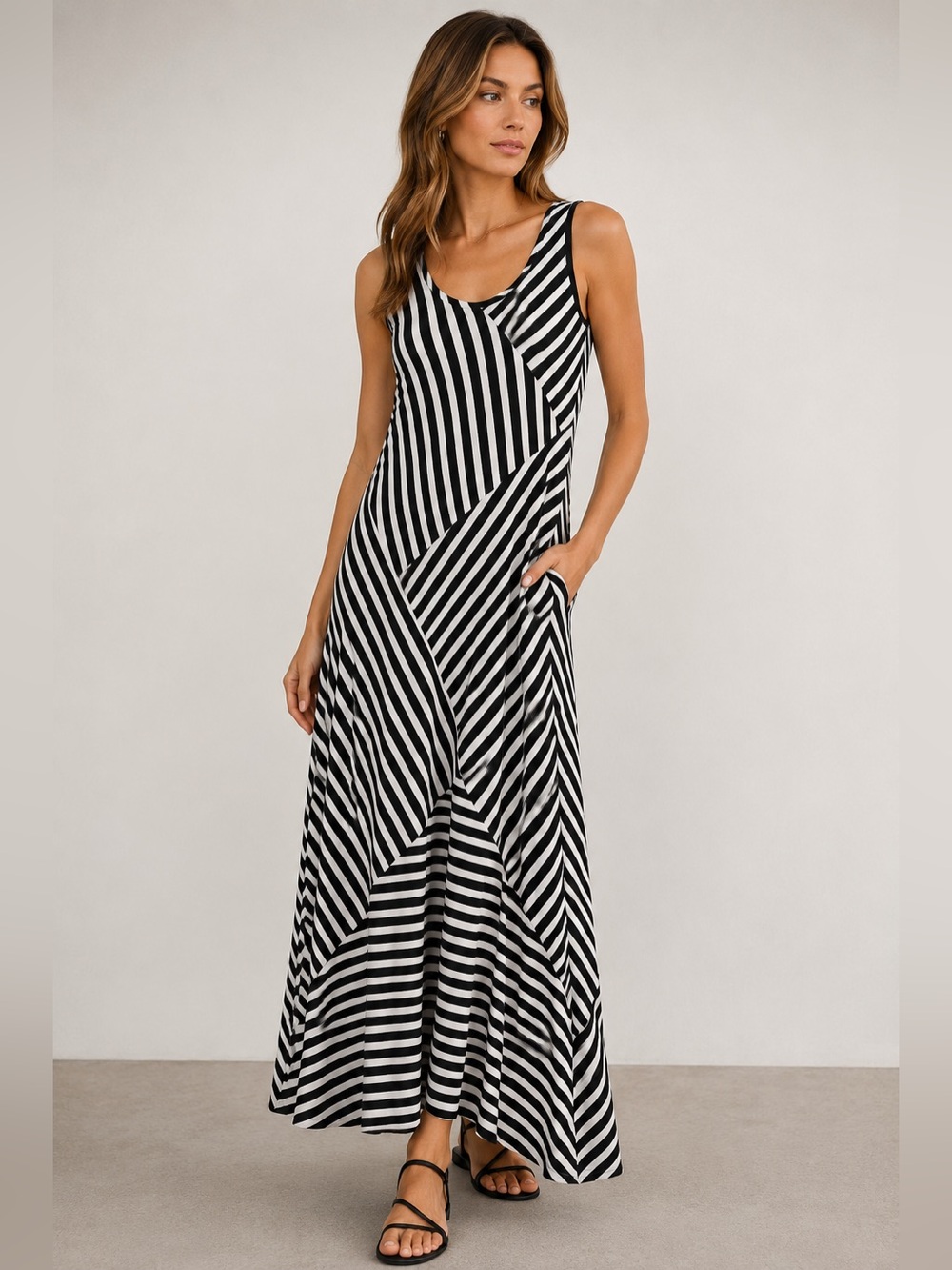 Monteau Striped Maxi Dress Large